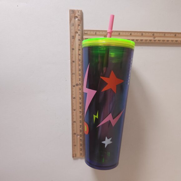 Starbucks 2023 Stay Weird EVIL EYE Neon Lime Green Venti 24 Oz Cold Cup - Picture 2 of 14